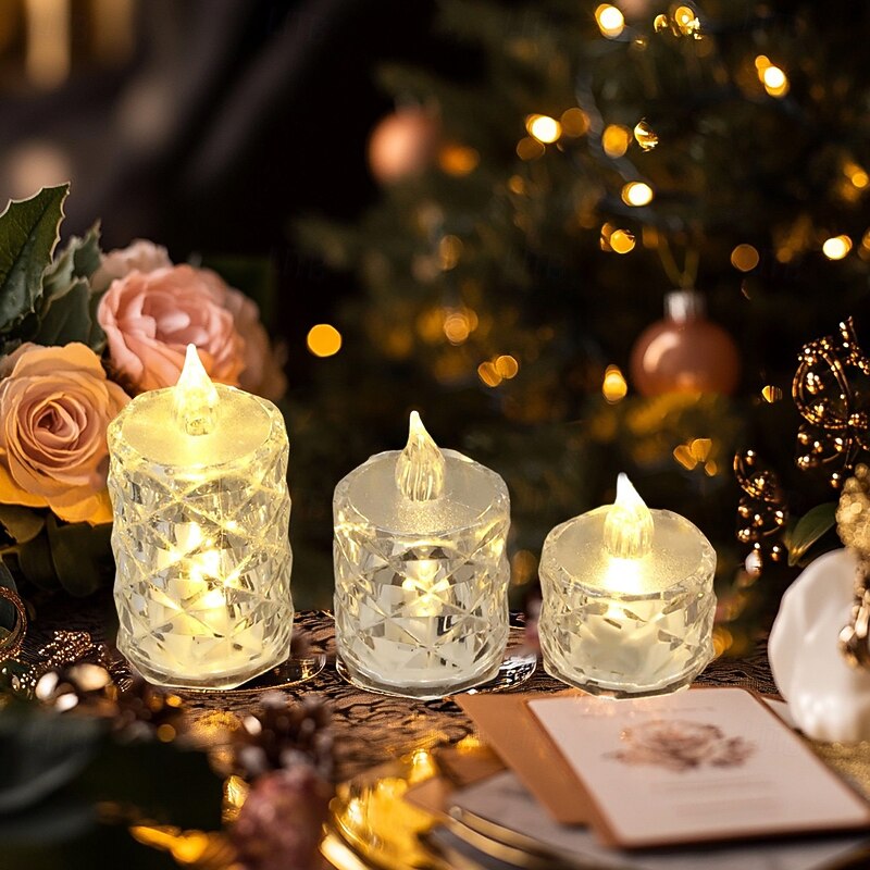 3pcs Crystal Flameless LED Candle Lights, Battery Powered Decorative Ambient Lights for Weddings, Parties, Christmas, and Home Decor4