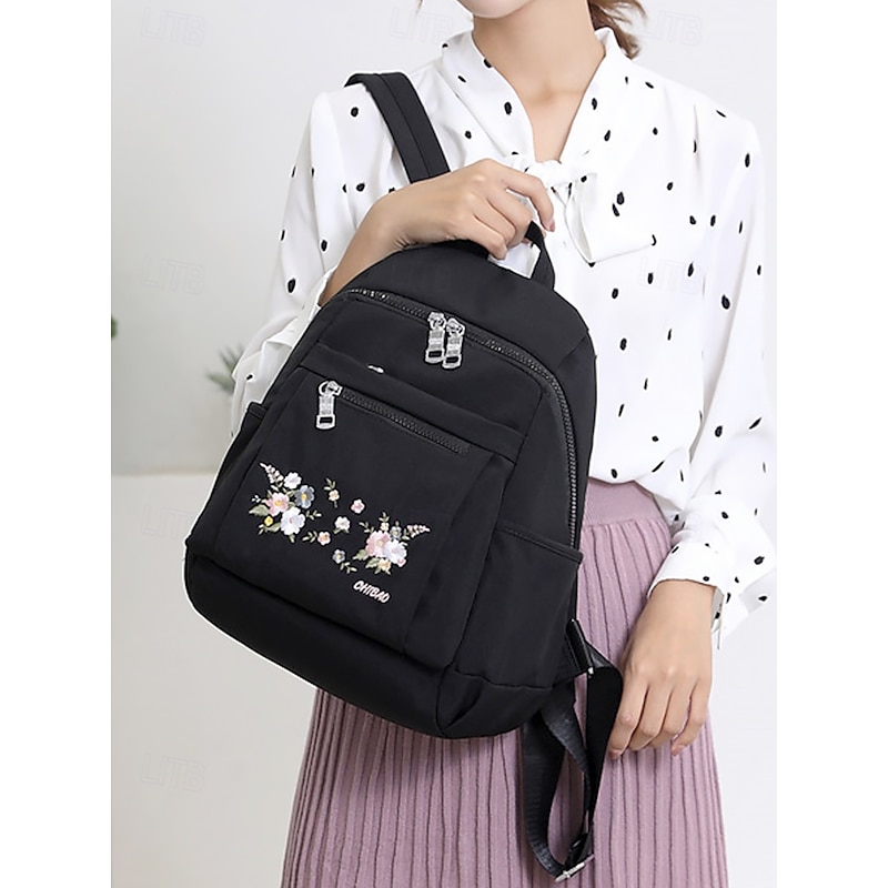 Women's Floral Embroidered Backpack – Casual Canvas Design with Multiple Pockets, Ideal for Travel and Daily Use3