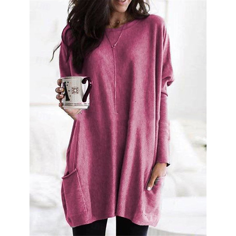 Women's Casual Dress Mini Dress Pocket Casual Crew Neck Long Sleeve Red Navy Blue Gray Color3