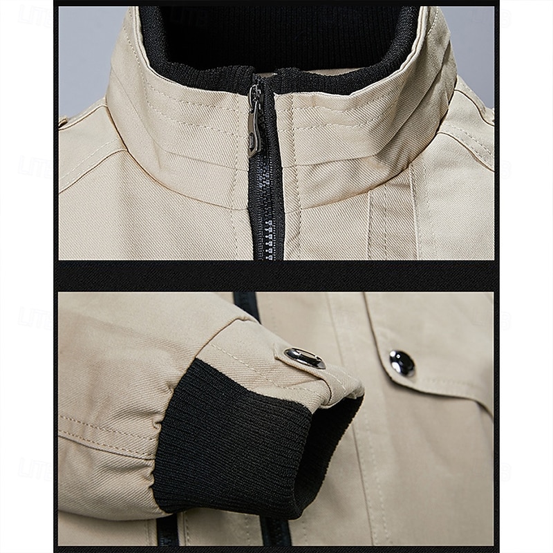 Men's Trucker Jacket Bomber Jacket Casual Jacket Work Jacket Outdoor Daily Wear Wearable Pocket Spring &  Fall Plain Fashion Streetwear Standing Collar Short Black Burgundy Navy Blue Khaki Army Green3