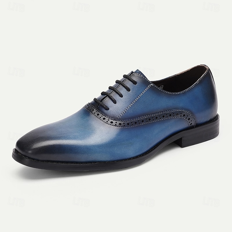 Men's Gradient Blue Oxford Shoes with Brogue Detailing - Premium Cowhide Leather Dress Shoes for Business & Formal Occasions2