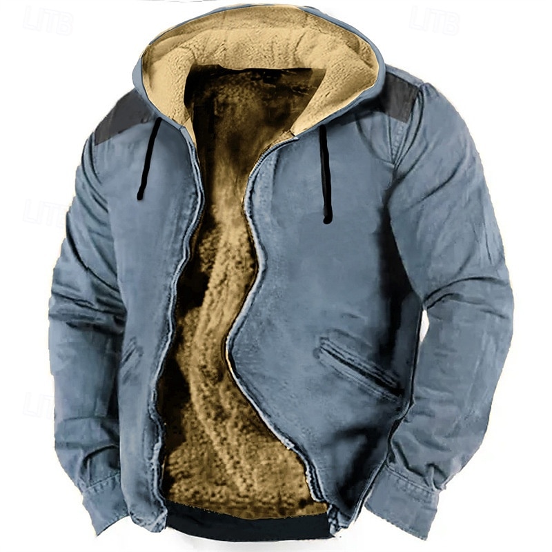 Men's Full Zip Hoodie Zip Up Hoodie Fuzzy Sherpa Fleece Jacket Fleece Hoodie Blue Brown Green Khaki Hooded Plain Zip Up Zipper Pocket Sports & Outdoor Daily Weekend Polyester Vintage Cool Casual Fall2