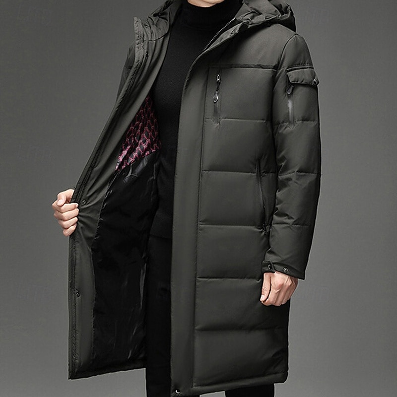 Men's Winter Coat Down Jacket Puffer Jacket Padded Jacket Pocket White Duck Down Vacation Daily Wear Date Long Fashion Casual Comfortable Thermal Warm Fall & Winter Solid / Plain Color Black Brown3