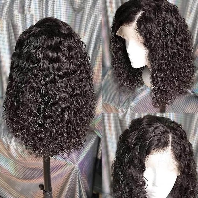 Water Wave 13x4 Bob Short Wigs Transparent Lace Front Wig Human Hair Wig 150% Density with Baby Hair3