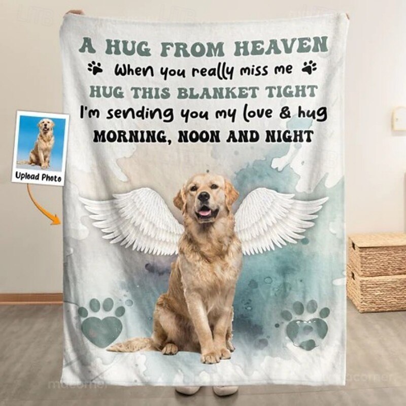 Personalized Photo Blanket Pet Memorial Hug From Heaven Soft and Cozy Memorial Throw Customized with Photos Ideal for Comfort Remembrance and as a Thoughtful Keepsake Gift