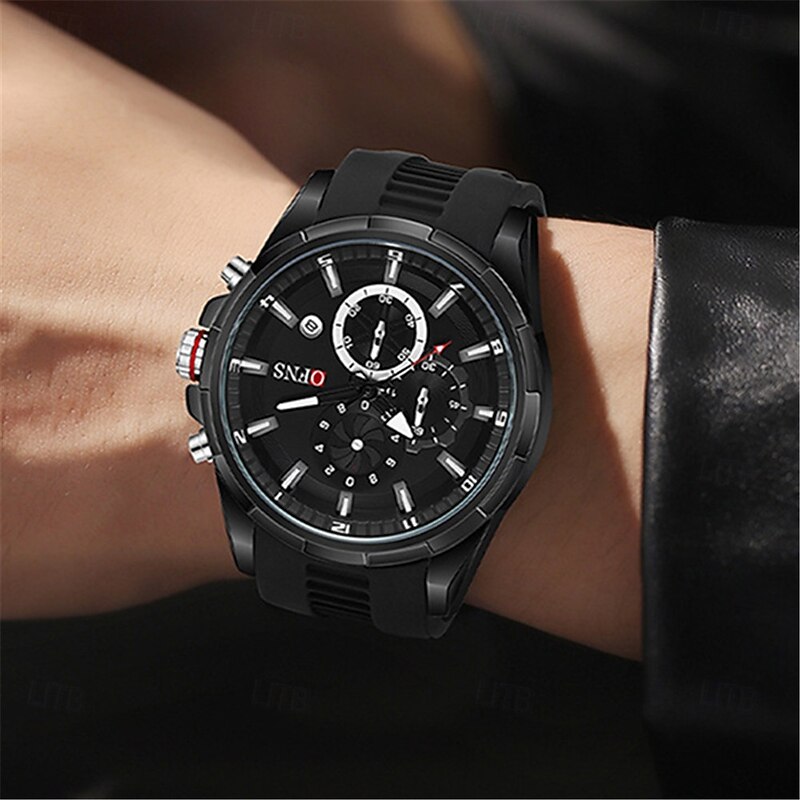 OFNS Men Quartz Watch Outdoor Fashion Casual Wristwatch Luminous Calendar Chronograph Waterproof Silicone Gel Watch3