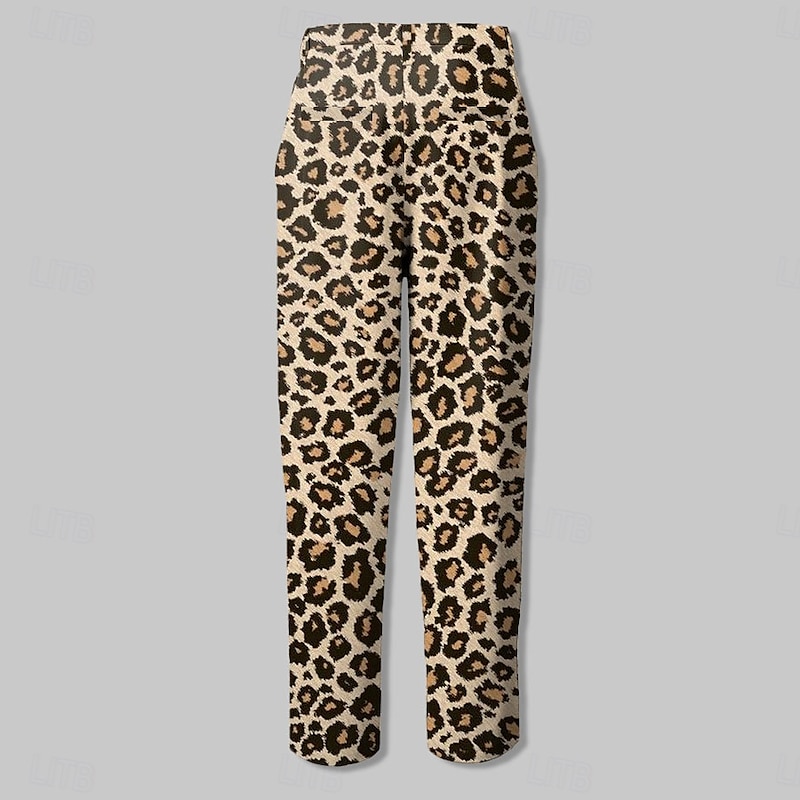 Men's Leopard Print Dress Pants Mid Waist Business Casual Formal Outdoor Street Zipper Pocket Summer Spring Fall 3D Print White Brown black / white2