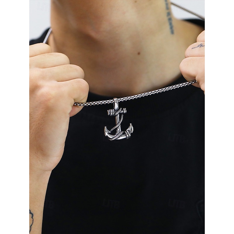 Men's Anchor Pendant Necklace - Nautical Style Fashion Jewelry for Casual and Formal Occasions3