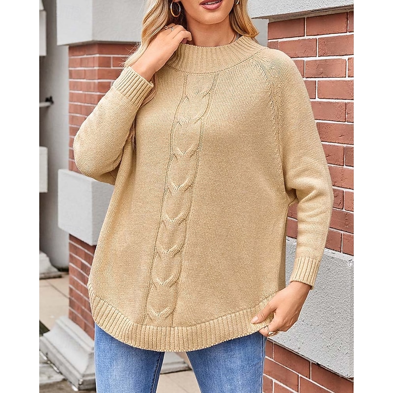 Women's Sweater Elegant Fashion Streetwear Solid Color Cable Crew Neck Knitted Long Sleeve Long Tops Knit Formal Party Pink Khaki Fall Winter
