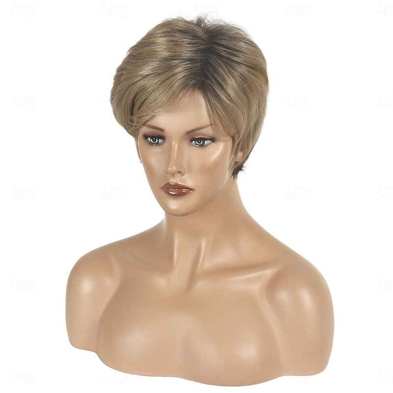 Synthetic Wig Straight With Bangs Wig Short Ombre Blonde Synthetic Hair Women's Blonde2