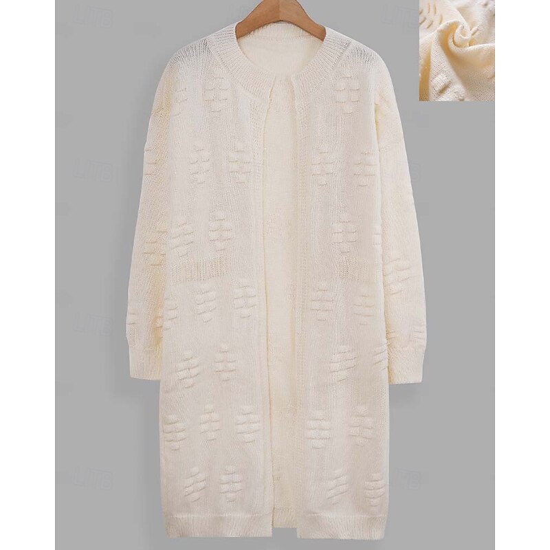 Women's Sweater Jacket Fashion Casual Solid Color Shirt Collar Pocket Long Sleeve Long Tops Knit Daily Weekend White Fall Winter