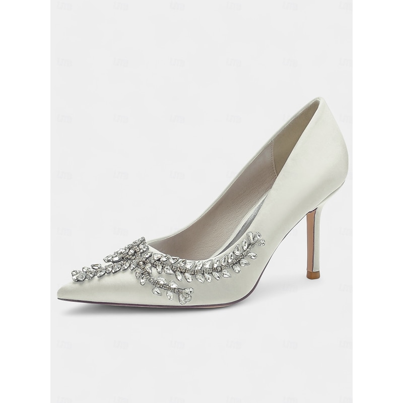 Women's Rhinestone-Embellished Satin Stiletto Heels – Elegant Pointed Toe Pumps for Evening Parties and Formal Events 19