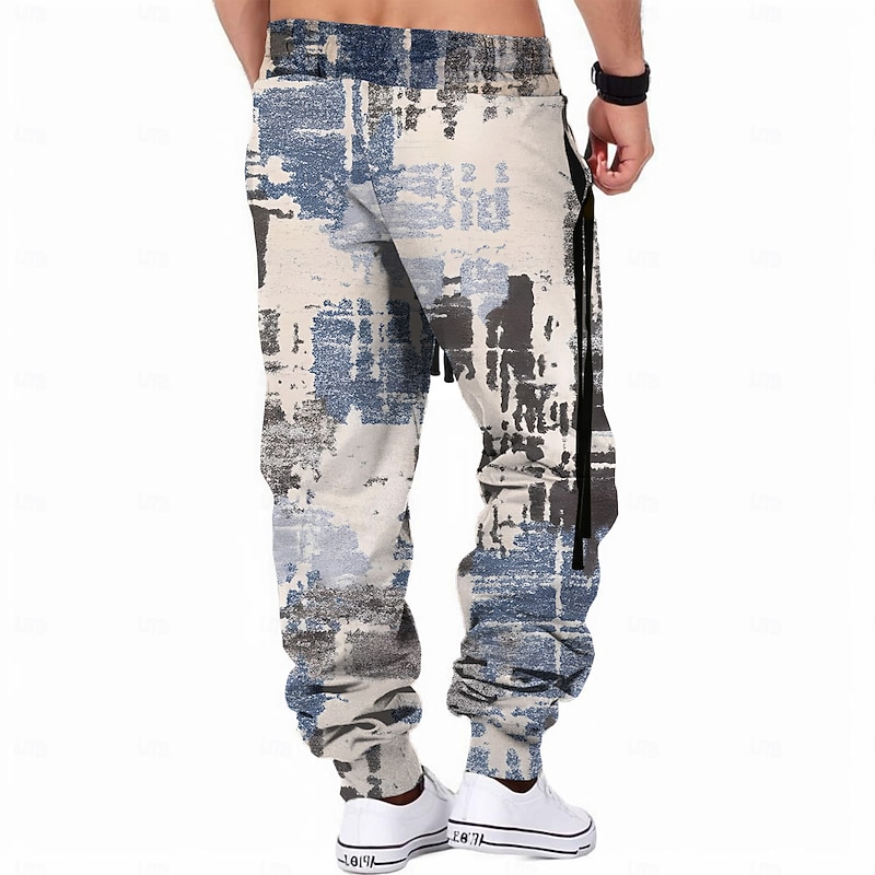 Men's Graphic Sweatpants Joggers Pants Trousers Mid Waist Drawstring Elastic Waist Vintage Casual Outdoor Street Dailywear Pocket Spring Fall Winter 3D Print Light Gray Blue Beige4