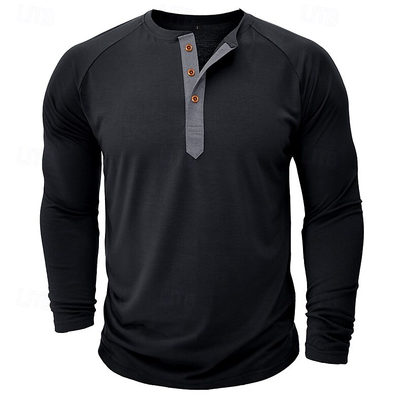 Men's Henley Shirt Tee Top Long Sleeve Shirt Plain Henley Street Vacation Long Sleeve Vintage Style Clothing Apparel Fashion Designer Basic3
