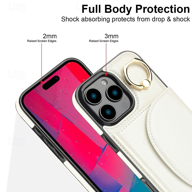 Phone Case For iPhone 17 Pro Max 17 Air 16 15 14 Pro Max Plus 13 12 11 Pro Max Back Cover Ring Holder Card Slot Shockproof Retro TPU PU Leather4