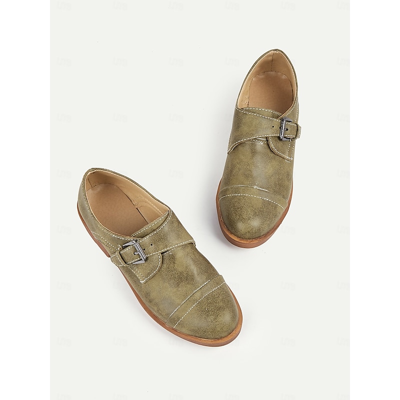 Women's Vintage Buckle Strap Oxford Shoes – Comfortable Low Heel Faux Leather Flats for Casual and Formal Outfits4