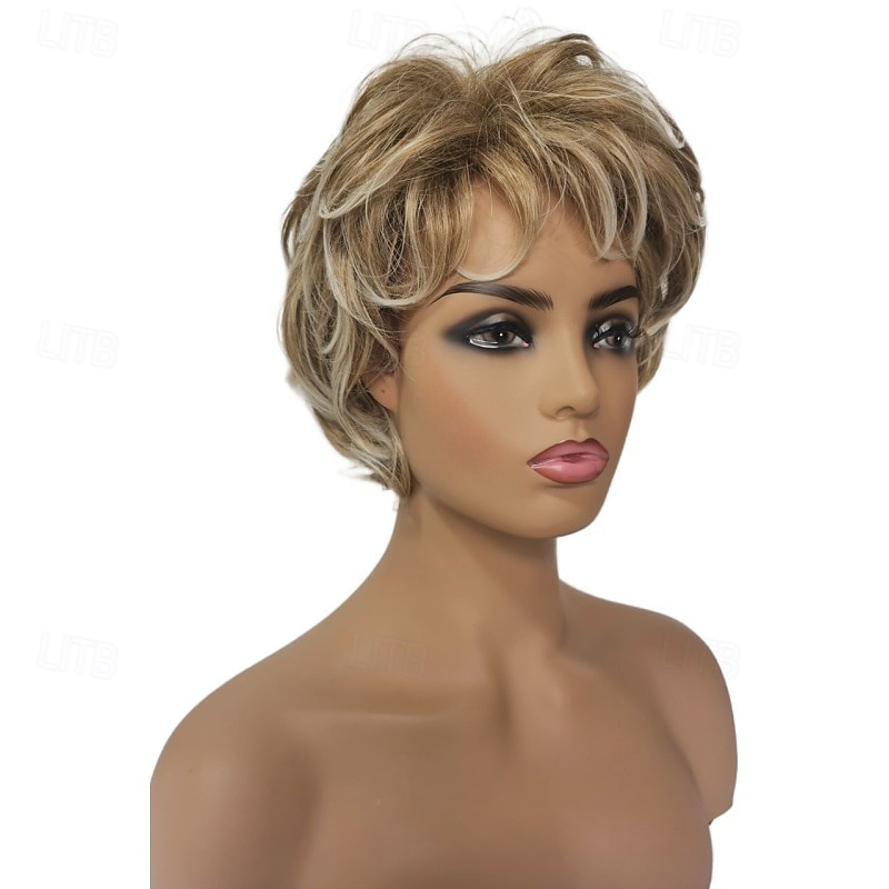 Pixie Layered Short Blonde Wig Short Curly Hair Wigs for White Women Black2