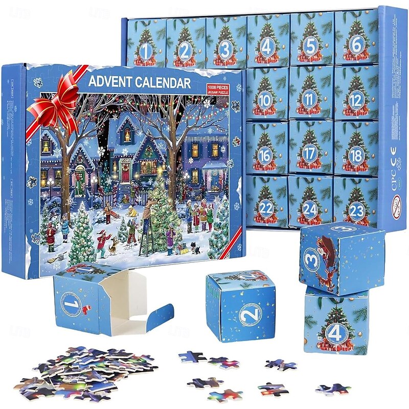Christmas Advent Calendar 2025 Jigsaw Puzzle Xmas 1008 Pieces Puzzle 24 Days Christmas Countdown Calendars for Kids Adults