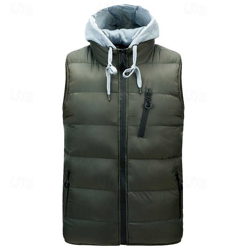 Men's Puffer Vest Daily Wear Vacation Going out Fashion Basic Spring &  Fall Zipper Polyester Comfortable Plain Zipper Hooded Regular Fit Black Yellow Red Green Vest3