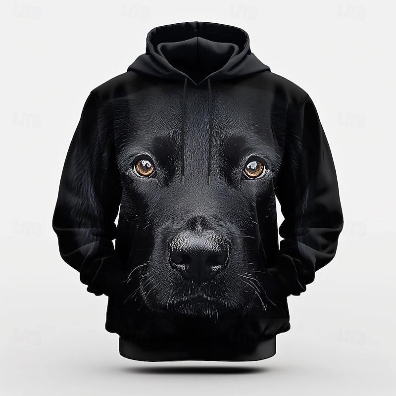 Men's Dog Hoodie Hoodies Sweatshirt Exaggerated Cool Long Sleeve Hooded Vacation Sports Outdoor Streetwear Black Print Front Pocket Spring &  Fall Designer