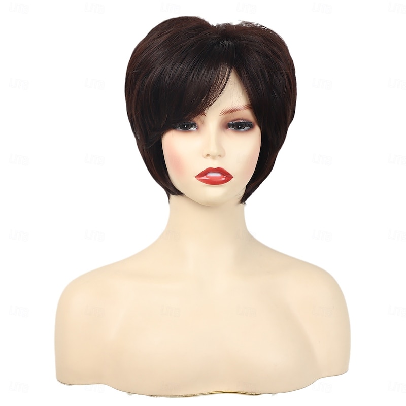 Short Brown Wigs for Women Pixie Cut Blonde Wigs with Bangs Straight Layered Short Hair Wigs Natural Looking Synthetic Light Blond Wigs2