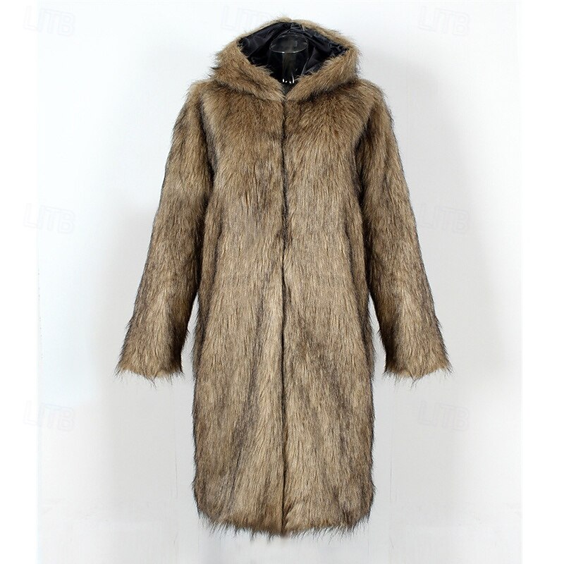 Men's Winter Jacket Fleece Jacket Faux Fur Coat Daily Vacation Thermal Warm Keep Warm Fleece Fall & Winter Leopard Print Fashion Streetwear Hooded Long Black White Yellow Jacket4