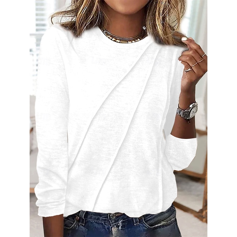 Women's Shirt Blouse Solid Color Basic Casual Long Sleeve Crew Neck Regular Tops Daily Patchwork Buttons White Orange Green Fall Winter2