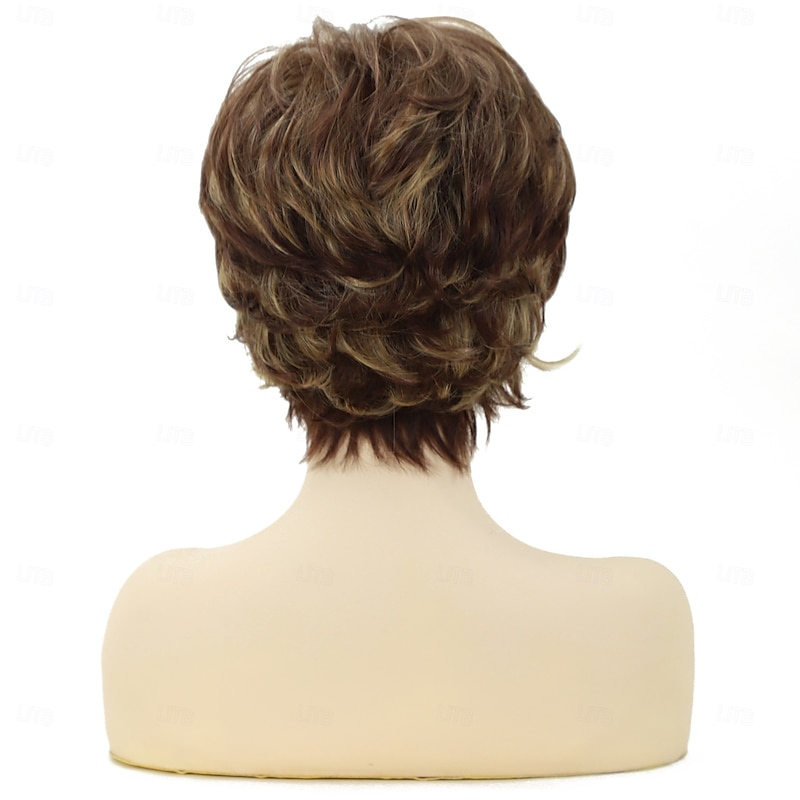 Brown Wig Short Layered Pixie Cut Hair Wigs for Women Synthetic Cosplay Wig with Bangs Female Wig Custome Party3