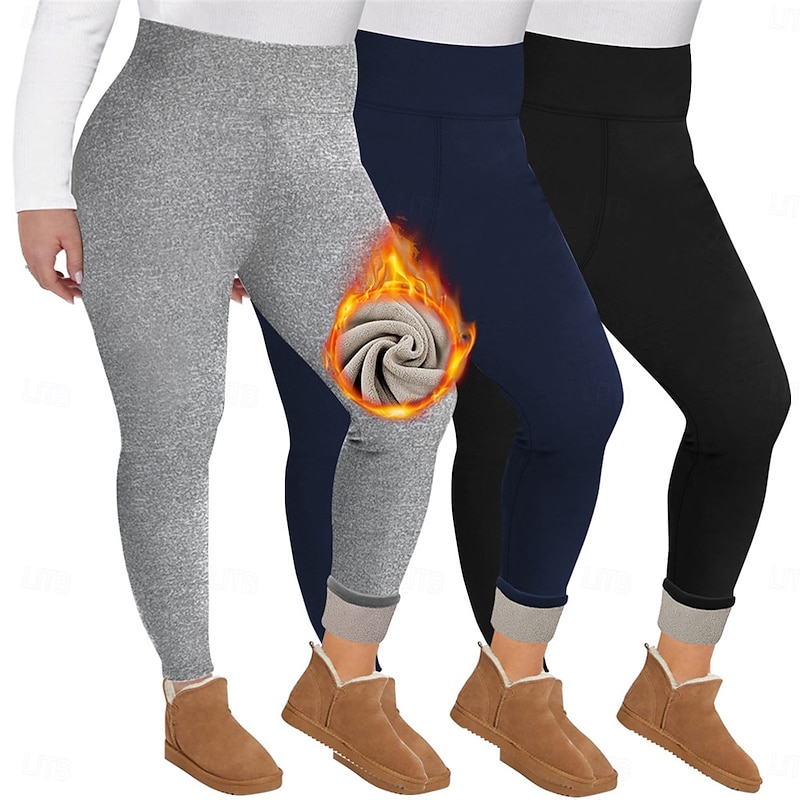 Women's Yoga Pants Fleece Lined Leggings Yoga Leggings with Phone Pocket High Waist Pilates Gym Workout Workout Tights Solid Color Black Dark Navy Gray Spandex Fleece Fall Winter Plus Size Sports