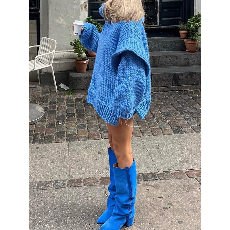 Women's Sweater Pullover Sweater Jumper Casual Soft Pure Color Ribbed Turtleneck Knitted Long Sleeve Regular Tops Knit Outdoor Daily Weekend White Blue Fall Winter4