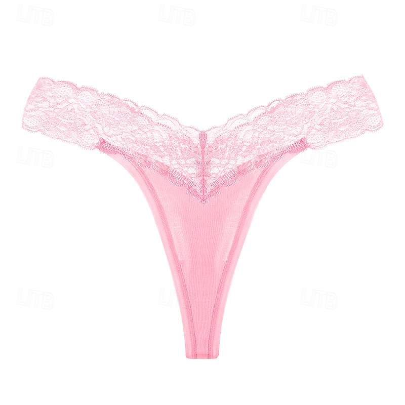 Women's G-strings & Thongs Panties 1 PC Underwear Romantic Sexy Lace Lace Pure Color Cotton Low Waist Petite Super Sexy Black Pink Wine XS S M Home Outfits - Main Image