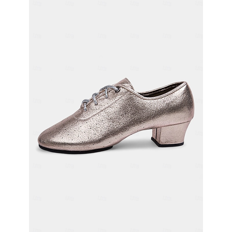 Women's Metallic Silver Lace-Up Dance Shoes with Low Heel - Ideal for Ballroom & Latin Dance Performances3