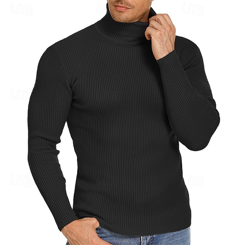 Men's Pullover Sweater Jumper Knit Sweater Mens Turtle Neck Jumper Ribbed Knit Regular Knitted Plain Turtleneck Fashion Casual Daily Wear Date Clothing Apparel Fall & Winter Wine caramel S M L - Main Image