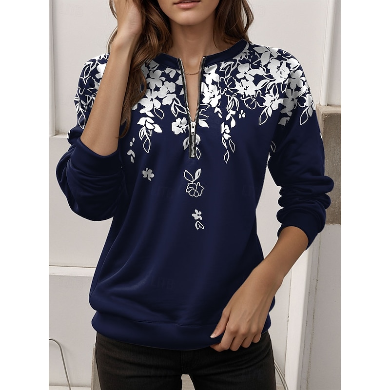 Women's Quarter Zipper Sweater Floral Street Dailywear Print Casual Crew Neck Long Sleeve Micro-elastic Fall Winter Comfrt Breathable Soft Fabric