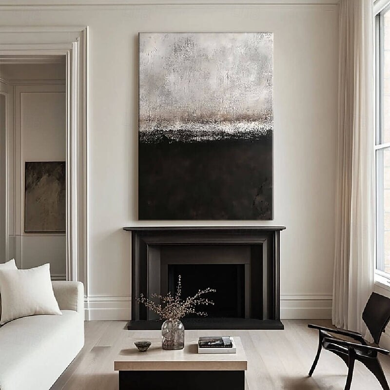 Handpainted White Black Textured Painting handmade Oversized 3D handmade Abstract oil painting Wall Art painting Large Minimalist black white textured Painting for Living Room bedroom Wall Decor Art3