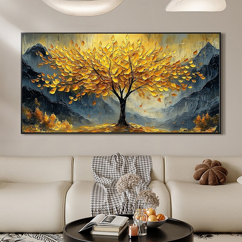 Handmade Original Golden Tree of Life Oil Painting On Canvas Abstract Texture Tree Wall Art for Home Decor With Stretched Frame/Without Inner Frame Painting3