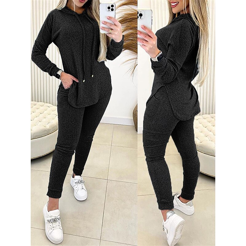 Women's Fashion Streetwear Daily Hoodie Chinos Long Sleeve Hooded Plain Casual Daily Black Blue Green Fall Regular Fit3