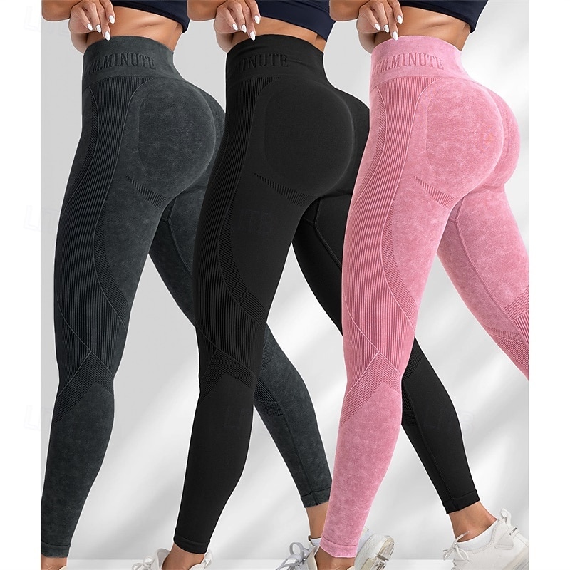 Women's Yoga Pants Yoga Leggings Butt Lift Tummy Control High Waist Pilates Gym Workout Workout Tights Solid Color Black Pink Champagne Fall Winter Sports Activewear Stretchy Slim