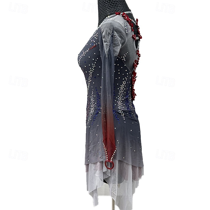 Figure skating costumes for adults and children black custom spandex mesh grading performance costumes competition training rhinestone shaped women's skirts performance costumes3