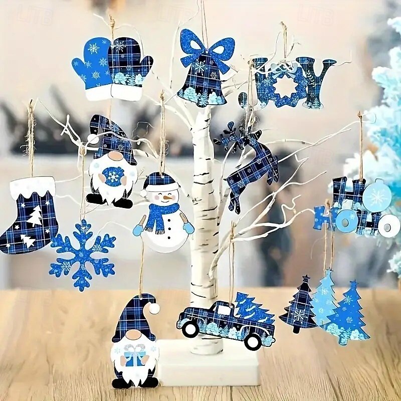 24pcs Christmas Wooden Ornaments, Featuring Snowflake Gnome and Snowman Designs, Perfect for Tree Ornaments, Holiday Parties, and Home Décor2