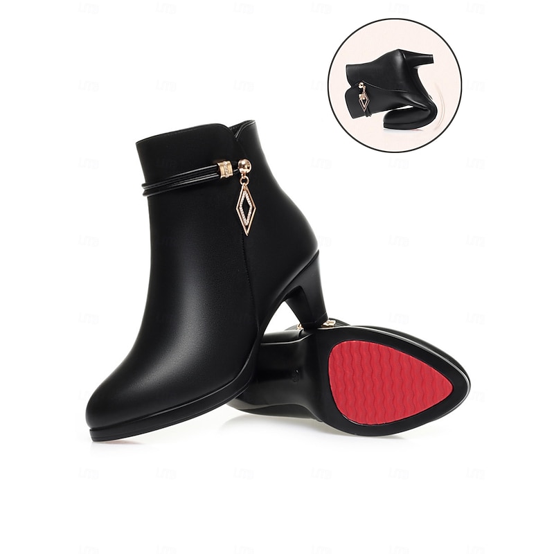 Women's Fur-Lined Ankle Boots – Warm Winter Heels with Side Zipper and Chic Gold Accent for Casual and Formal Wear3