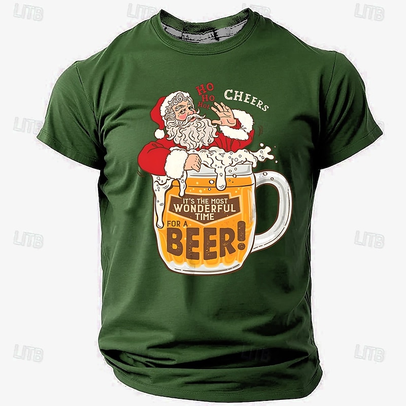 Christmas Men's Funny Christmas 3D T-shirts Santa Claus Oktoberfest Beer Retro Vintage Casual Street Style 3D Print Tee Sports Outdoor Holiday Rust Red Black Navy Blue Short Sleeve Crew Neck Shirt3