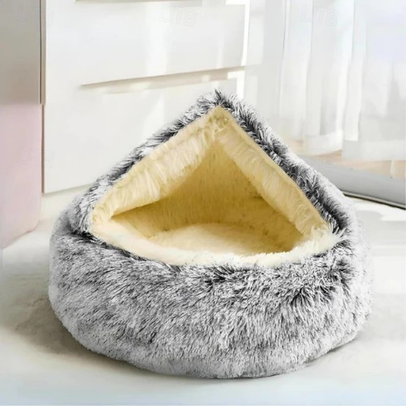 Cat Plush Bed Calming Donut Dog Bed & Cat Bed, Anti-Anxiety Washable Round Bed, Fluffy Dog Cuddler Bed, Cozy Dog Cat Cushion Bed for Small Puppy
