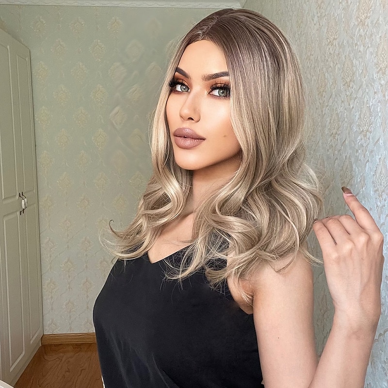 Synthetic Wig Uniforms Career Costumes Princess Curly Wavy Middle Part Layered Haircut Machine Made Wig 20 inch Black / Gold Synthetic Hair Women's Cosplay Party Fashion Black / Blonde4