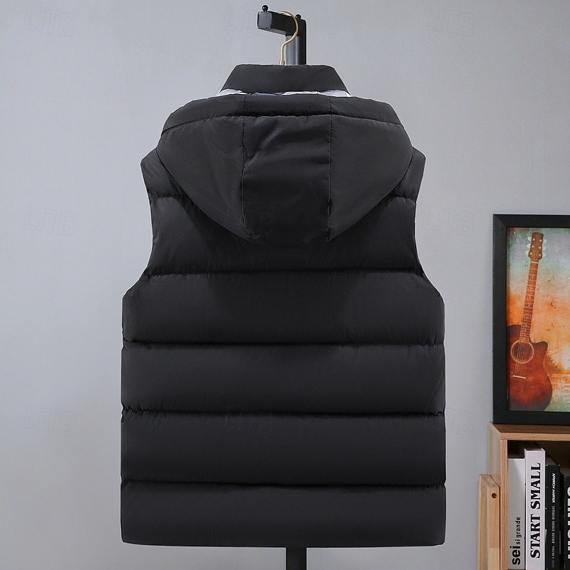 Men's Puffer Vest Hoodie Vest Padded Gilet Quilted Vest Daily Date Vacation Fashion Casual Fall & Winter Pocket Polyester Warm Comfortable Graphic Zipper Hooded Regular Fit Black White Blue Gray Vest3