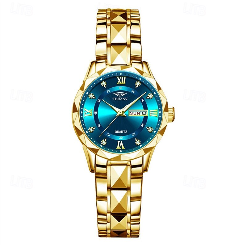 1pcs New Stainless Steel Band Fashion Trend Ladies Watch Luminous Calendar Week Display Simple Leisure Life Travel Quartz Watch Birthday Gift Holiday Gift Gift Ideal Choice Ladies Sports Watch2
