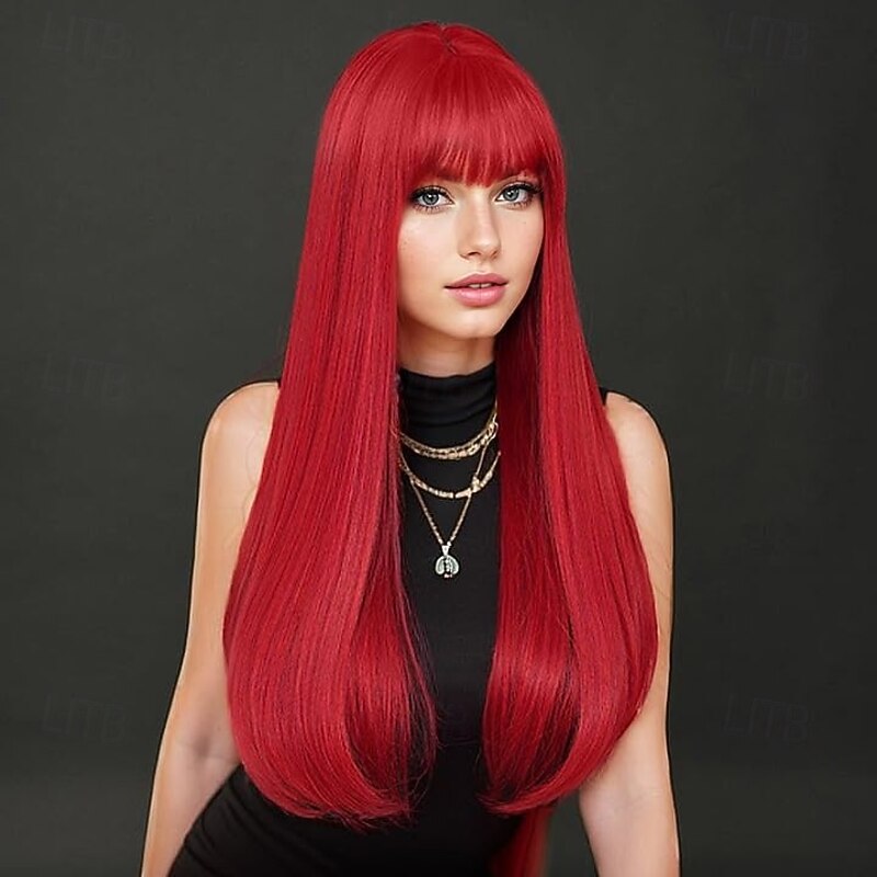 Wig with Bangs Long Straight Wigs for Women Natural Looking Hair Synthetic Heat Resistant Womens Wig for Daily Party Christmas Party Wigs3