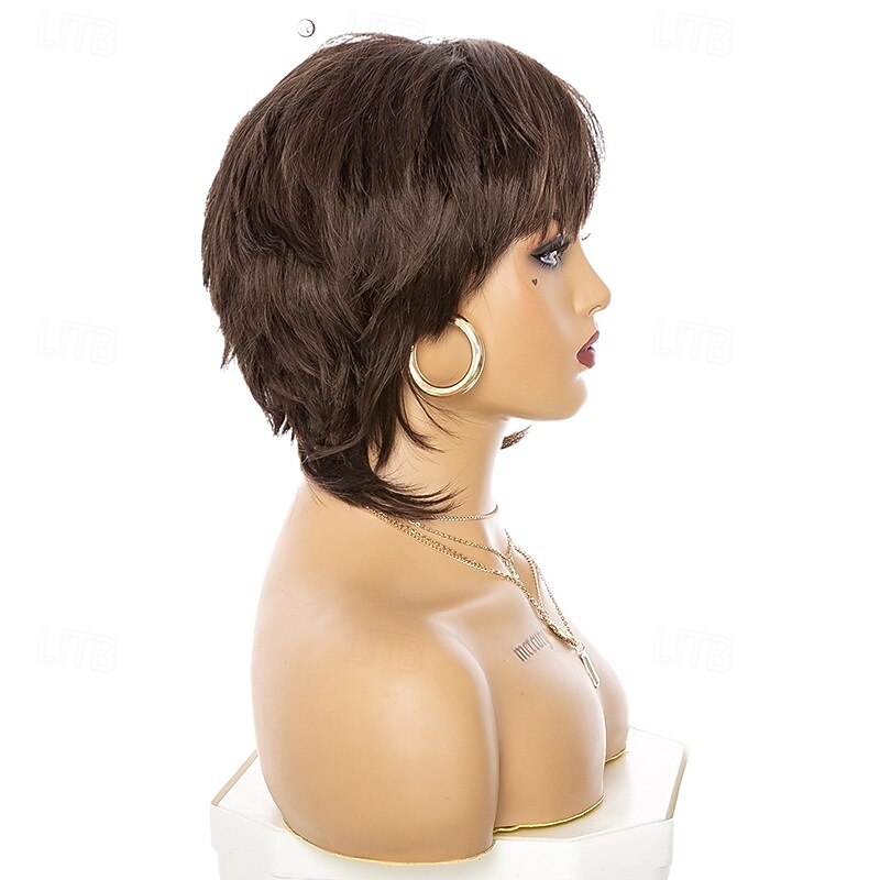 Synthetic Wig Curly Asymmetrical Wig Short Brown Synthetic Hair Women's Fashionable Design Soft Natural Brown4