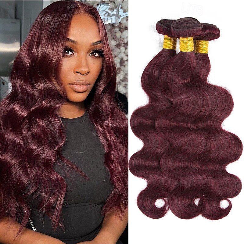 99J# Burgundy Color Human Hair 3 Bundles Of Human Hair Body Wave Human Hair Human Hair Extensions 12-24 inch2