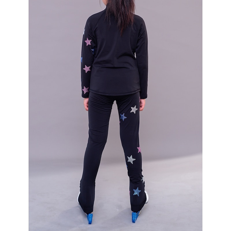 Figure Skating Fleece Jacket Figure Skating Pants Figure Skating Jacket with Pants Women's Girls' Ice Skating Jacket Tights Outfits Black Patchwork Spandex Stretchy Training Practice Professional3